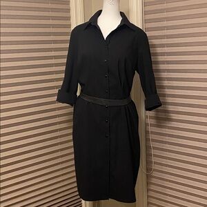 Elegant Black Long Sleeve Shirt Dress